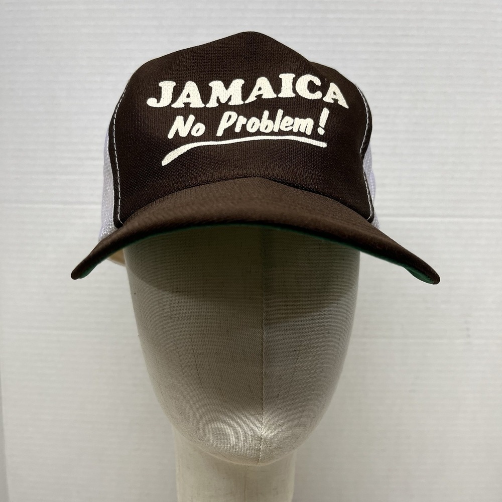 Vintage Jamaica No Problem Mesh Trucker Hat Snapback Brown White Green Underbrim